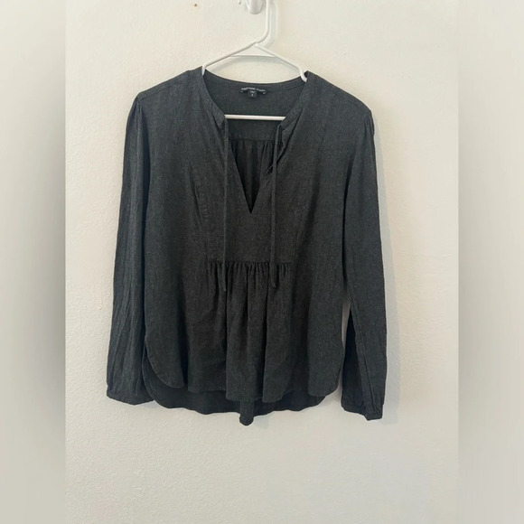 James Perse Curved Hem Peasant Blouse Split Neck Linen Blend Size 2 US Small - Picture 1 of 8